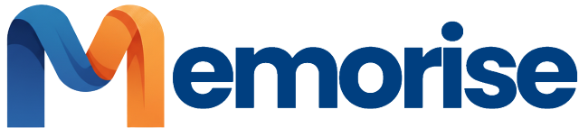 The Memorise app logo: an orange map pin icon next to the app's name in blue text.